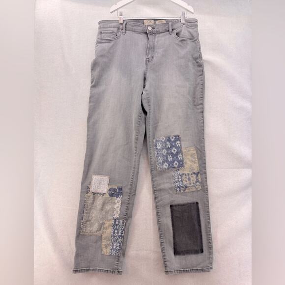 LOGO by Lori Goldstein Women’s Patchwork Boyfriend Jeans Grey-blue size 16 tall - Picture 1 of 3